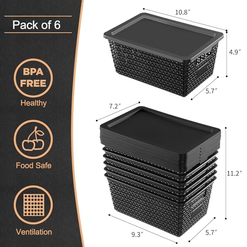 Storage Bins with Lids | Plastic Storage Baskets with Lids for Office Organization,Stackable Organizing Bins with Latching Design, Easy-Clean Boxes for Home, Office, Toys & Classroom Supplies, 6 packs