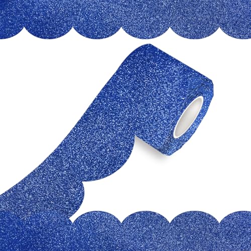 70Ft Shine Scalloped Bulletin Board Border- Blue Bulletin Board Border, Shiny Blue Trim Decorative Roll for Classroom, School, Office, Home - color: Shiny Blue, size: 70 FT
