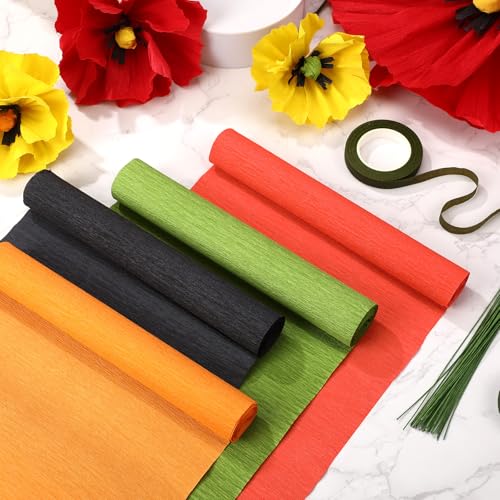 Gersoniel 57 Pcs Crepe Paper Flower DIY Kits 6 Rolls 35g Papel Crepe Sheets 50 Pcs Floral Iron Wire 10 Inch x 8 Feet 1 Roll 50 Meter for Birthday Party Wedding(Bright Series) - color: Bright Series