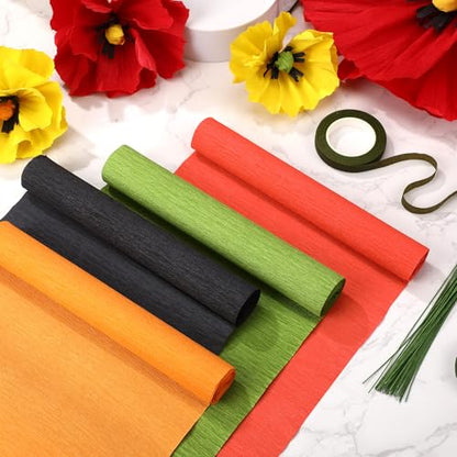 Gersoniel 57 Pcs Crepe Paper Flower DIY Kits 6 Rolls 35g Papel Crepe Sheets 50 Pcs Floral Iron Wire 10 Inch x 8 Feet 1 Roll 50 Meter for Birthday Party Wedding(Bright Series) - color: Bright Series