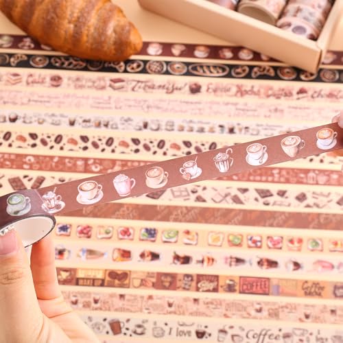 icceemee 20 Rolls Coffee Theme Washi Tape Set, Writable Decorative Tapes for Scrapbooking, Junk Journal Supplies, Bullet Journaling, Bullet Journaling, 0.6"x79" per Roll - style: Coffee