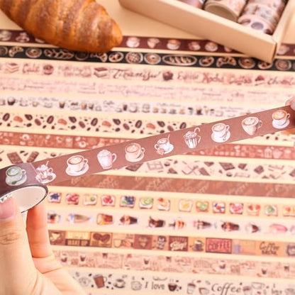 icceemee 20 Rolls Coffee Theme Washi Tape Set, Writable Decorative Tapes for Scrapbooking, Junk Journal Supplies, Bullet Journaling, Bullet Journaling, 0.6"x79" per Roll - style: Coffee