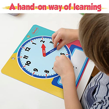 Magnetic Writable Dry Erase Learning Clock | Clock for Kids Learning to Tell Time | Large 12" Demonstration Teaching Time Practice Clock with Dry Erase Writing Surface | Pen Included | (Rainbow) - color: Rainbow