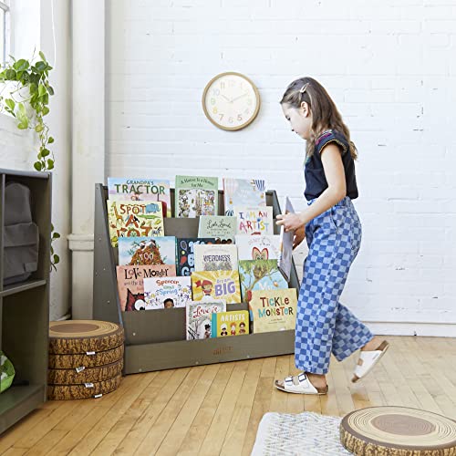 ECR4Kids Single-Sided Wooden Book Display, Montessori Furniture, Grey Wash - color: Grey Wash