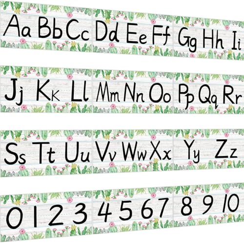 gisgfim 12 Pieces Alphabet Bulletin Board Strips Set Cactus Alphabet Line ABC Banner & Number Border Cacti Plants Posters for Classroom Preschool Kindergarten (Cactus) - style: Cactus