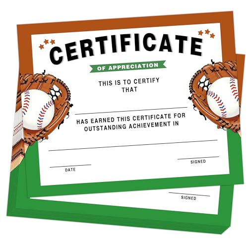 25 PCS Softball Achievement of Completion, Baseball Course Completion Award Diploma, Recognition Certificate of Completion, for Graduation, Students Honor Roll, 8x10 Inch - style: Softball