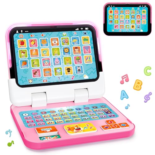 Learning Toy for Kids 1 2 3 Year Old Boys Girls, Learning Laptop for Toddlers 1-3, Interactive Educational Toys with Music Sounds Lights, Christmas Birthday Gifts for Baby Kids Age 12-18 Months, Pink - color: Pink