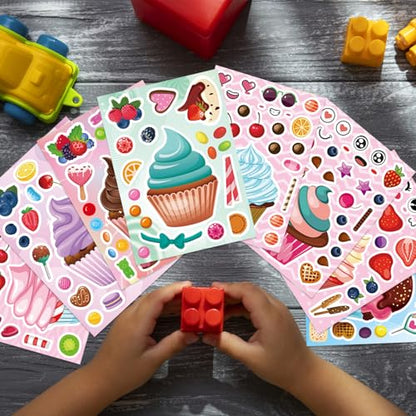 24 Sheets Make Your Own Cupcake Stickers for Kids - Make-a-Face Sticker, Dessert Stickers Mix and Match Sweets Fruit & Teacher Reward Supplies, Birthday Gifts - style: Cupcake