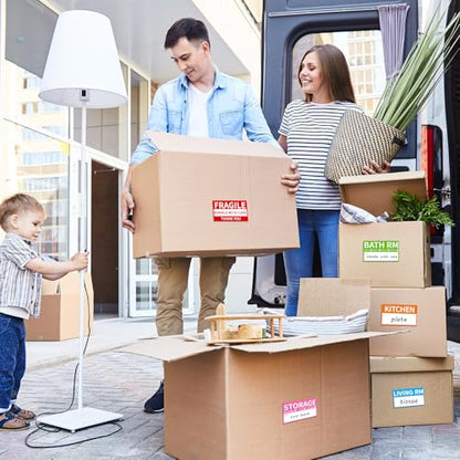 340 Home Moving Labels, 3.4 x 2 inches, 8-Color Coded Packing Box Stickers with Fragile and Blank Customizable Labels