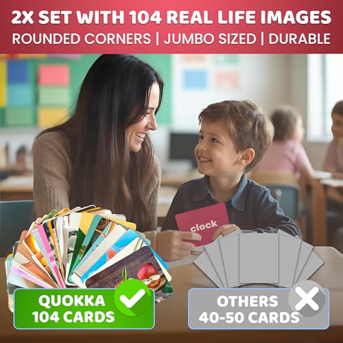 QUOKKA 104 Food Flash Cards Set – Kids and Adults Vocabulary Builder for ABA Therapy, Early Childhood Education, and ESL Teaching – Picture Cards for Speech Therapy and Vocabulary Building Activities - size: 104 Cards, style: Food