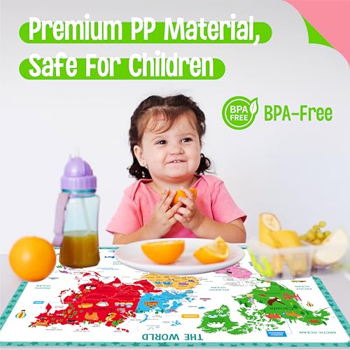 4 Pack Double-Sided Placemats, Washable & Reusable Table Mats -Math, Universe, Periodic Table, US President, Human Body, Map of USA & World Educational Placemats for Home, Kindergarten, Classroom - style: Popular Science-Double-Sided