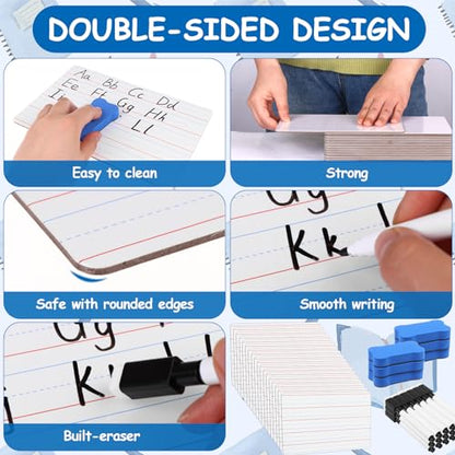 18 Pack Dry Erase Lapboards with Lines 6 x 9 inch Double Sided White Boards with 18 Black Markers 6 Erasers Small White Dry Erase Boards for Students Teacher Classroom Supplies - style: Lined Dry Erase Board