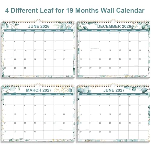 2026-2027 Calendar, Wall Calendar 2026-2027 from June 2026 - December 2027, 19 Months Calendar with Premium Paper, Twin-Wire Binding & Hanging Hook, 8.5" x 11", Green Leaf - color: Green Leaf, size: 8.5" x 11"