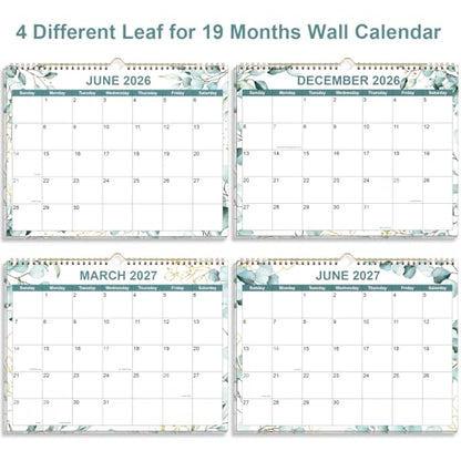 2026-2027 Calendar, Wall Calendar 2026-2027 from June 2026 - December 2027, 19 Months Calendar with Premium Paper, Twin-Wire Binding & Hanging Hook, 8.5" x 11", Green Leaf - color: Green Leaf, size: 8.5" x 11"