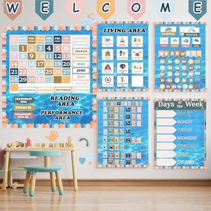 Ocean Sea Bulletin Board Paper Roll,14.8FTx47IN Large Reusable Waterproof Erasable Classroom Wall Background Backdrop, Fade-Resistant Fabric Wrapping Paper School Decors Teacher Supplies - color: Under the Sea Blue