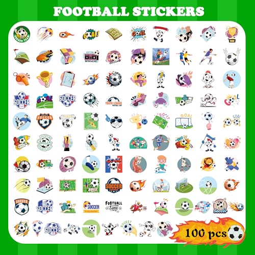 Soccer Party Favors - 100 PCS Soccer Stickers for Kids | 2026 World Game Cup Merchandise Gifts Activities Birthday Toys Games Crafts for Goodie Bags Gift Bags - style: Soccer