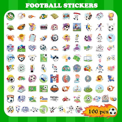 Soccer Party Favors - 100 PCS Soccer Stickers for Kids | 2026 World Game Cup Merchandise Gifts Activities Birthday Toys Games Crafts for Goodie Bags Gift Bags - style: Soccer