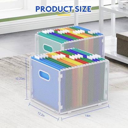 samstar 2 Pack Hanging File Organizer, Mesh File Folder Box Filing Box Cabinet Organizer Storage Boxes, Letter Size,White - size: 2 Pack White