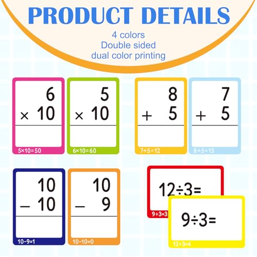 864 Pcs 24 Set Mixed Mathematics Flash Cards - Fractions, and Mathematics Flash Cards with Visual Aids Mastered & Review Sorting for Homeschool Supplies Kids 3rd 4th 5th Grade - style: Mixed Math
