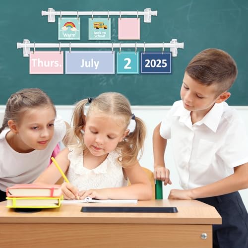 96 Cards Classroom Bulletin Board Decorations Set for Teachers,Flip Calendar with Holder for Classroom,Adjustable Calendar,Preschool Elementary Home Decor Supplies（Blue and Green） - style: Blue and Green