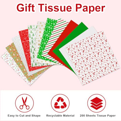 AORZIT 20x20 Inch Tissue Paper - Xmas Gift Wrapping Paper Bulk 50 Pack, 5 Assorted Designs for Gift Wrapping Boxes, DIY Crafts, Birthday & Holiday Decoration