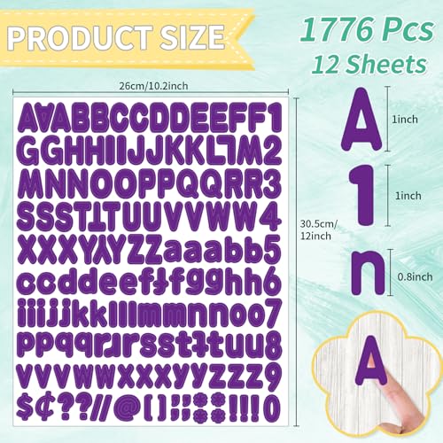 Alphabet Stickers, 1'' Inch, 12 Sheets, Deep Purple Letter Stickers, Self-Adhesive Vinyl, Mailbox Numbers, Classroom & Home Decor - color: Deep Purple