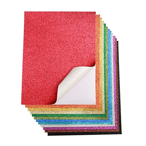 Glitter Cardstock - Self-Adhesive - 20 Pack - 8.5 x 11 Inches - Premium Glittery Sheets for DIY Crafts, Art Projects, Party Decor, Gift Box Wrapping - Sparkling Paper - 10 Color Assortments | 200GSM - color: Assorted Colors - Self-Adhesive