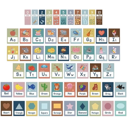 57 Pcs Alphabet for Classroom Wall ABC Alphabet Poster Letters Number line Colors Shapes Wall Chart Cards Bulletin Board Decorations for Back to School Classroom Decor(Boho Classic) - style: Boho Classic