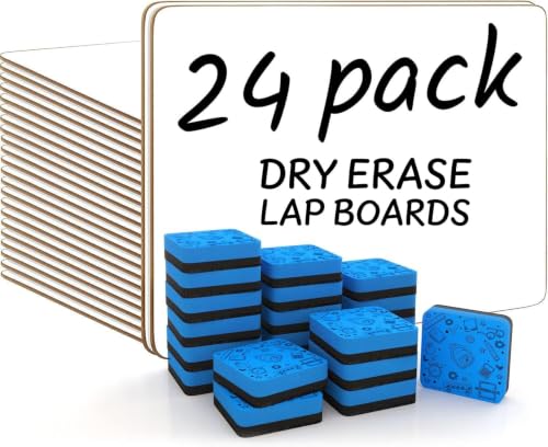 Scribbledo 24 Pack Dry Erase Lap Boards for Students, 9x12 Double Sided Mini Whiteboards, Classroom Whiteboard Set with 24 Erasers, Student White Boards for Teachers, Kids, School Supplies