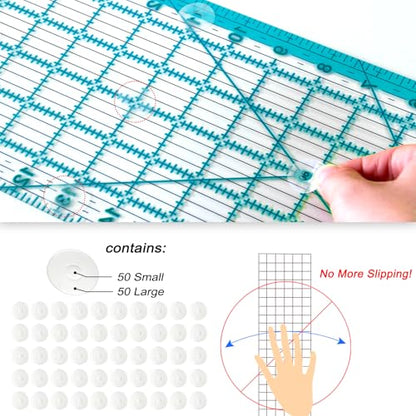 Acrylic Ruler 7 Piece Set, Non Slip Rings 50 Pieces, Quilting Rulers, Size (6"x24"), (2"x24"), (3"x18"), (3"x8"), (1.5"x12"), (1"x12"), (1"x6") (Blue-7 Piece Set) - color: Blue-7 piece set
