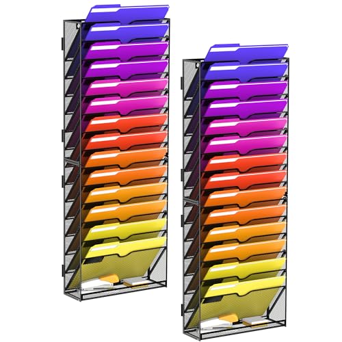 15-Tier Wall File Organizer, Wall File Holder Mesh Mail Organizer for Papers, Folders, Letters, Magazine Rack for Office Home Classroom, Black 2 Pack - size: 15Tier-Black-2Pack