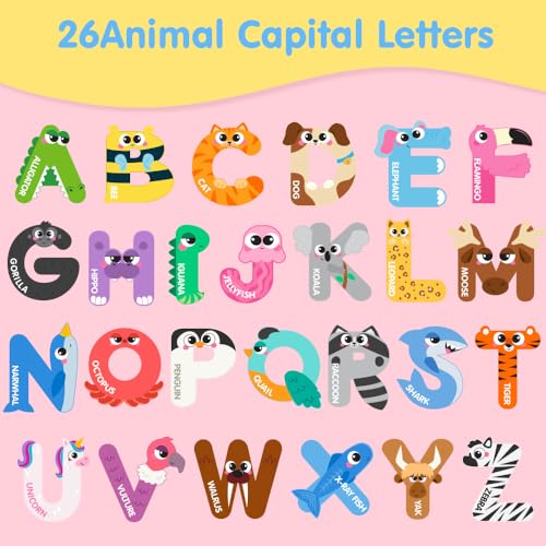 JOYIN Magnetic Letters, Animal Alphabet Fridge Magnets for Toddlers 3 4 5 Years Old, 26 Uppercase Refrigerator Magnets, Large Size ABC Educational Spelling Learning Toys for Kids