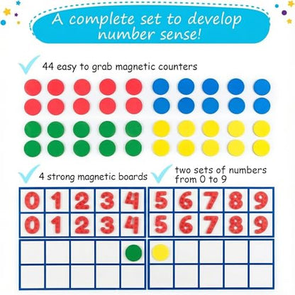70 PCS Magnetic Ten Frames - Math Manipulatives for Elementary Classroom & Kindergarten - 4 Ten Frames & 44 Math Counters for Kids, Math Games for Kindergarten - Jumbo Magnetic Ten Frame Set
