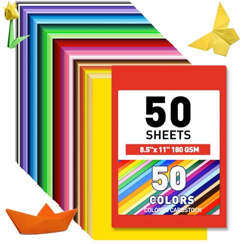 MAXECHO 8.5" x 11" Colored Cardstock 50 Assorted Sheets in 50 Colors, 180 GSM (65 lb) Bulk Construction Paper, Printer Friendly Card Stock for Printing & Making, DIY Crafts, Cricut, School Supplies - color: Multicolor, size: 8.5inch x 11inch, 50 Sheets