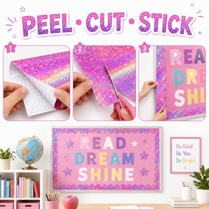 Pastel Pink Iridescent Bulletin Board Paper Roll,17" x20 Ft Bulletin Board Background Paper Roll,Fade Resistant Wrinkle Resistant Poster DIY Crafts Paper Glitter Wallpaper Classroom Office Home Dec - color: Pinik