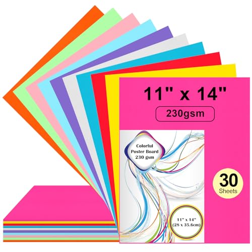 30 Pcs 11" x 14" Colored Poster Board Paper ROOKEA Colorful Poster Board Bulk 230 Gsm Thick Blank Smart Vision Boards for School Arts Craft Projects Drawing Scrapbooking Graphic - size: 11" x 14"