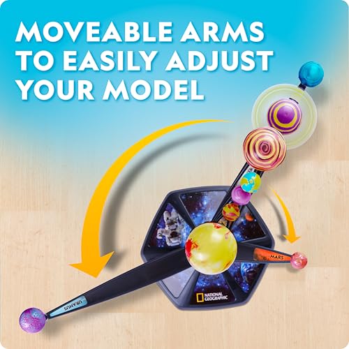 National Geographic Glow-in-the-Dark Solar System Model Kit for Kids - Build & Paint a 3D Planetary Model with Movable Arms, STEM Projects for Kids Ages 8-12, Space Themed Bedroom Decor - style: Solar System Model