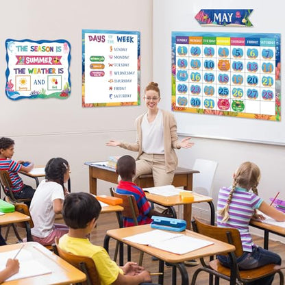 Tenare 169 Pcs Ocean Animals Classroom Calendar Bulletin Board Set, Calendar Seasons Weather Chart Bulletin Board and Classroom Display with Stickers for Bedroom Wall Decoration - style: Ocean Animals