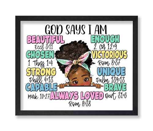 Poster Master God Says I Am Poster - African American Print - Afro Girl Art - Bible Verse Art - Gift for Men, Women & Parents - Inspiring Wall Decor for Kid's Room or Nursery - 8x10 UNFRAMED Wall Art - color: Style-08, size: 8"L x 10"W