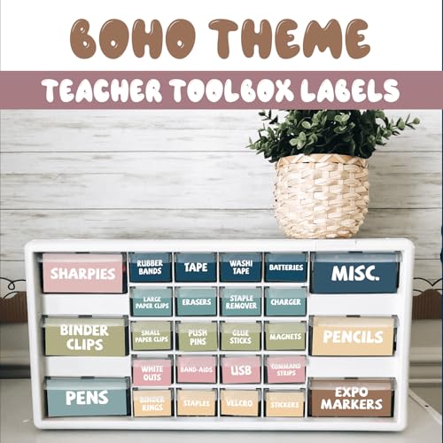 42 Pieces Teacher Toolbox Labels Tool Box Storage Label Classroom Supply Decor for Back to School Teachers Classroom Organization (Boho) - style: Bohemian