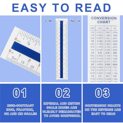 Kingdder 12 Pack Hardware Measuring Plastic Rulers, 15cm Bendable Plastic Rulers, Clear Easy-Read Markings with CM/MM to Inch Conversion Chart, for Classroom Office Home Handicraft