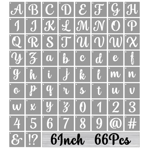 BAMIDELE 6 Inch Alphabet Letter Stencils for Painting, 66 Pcs Reusable Plastic Calligraphy Letter Stencils and Numbers Template Kit for Painting on Wood, Chalkboard, Fabric, Door Porch, Wall Art - size: 6 Inch