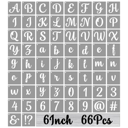 BAMIDELE 6 Inch Alphabet Letter Stencils for Painting, 66 Pcs Reusable Plastic Calligraphy Letter Stencils and Numbers Template Kit for Painting on Wood, Chalkboard, Fabric, Door Porch, Wall Art - size: 6 Inch