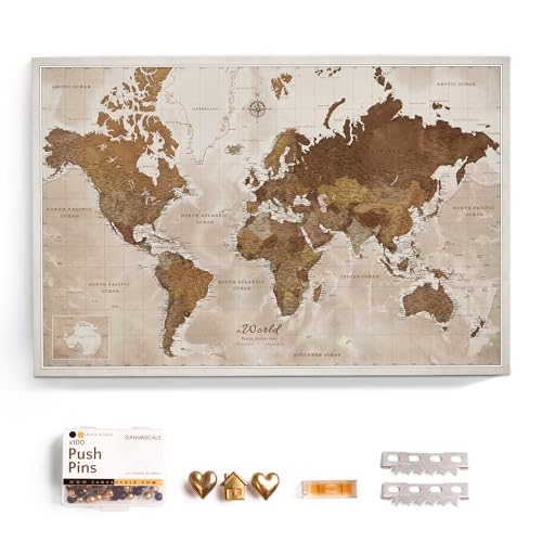 Canvas World Map with Cork Pin Board - English Lettering - Decorative Wall Decoration for All Rooms - Canvas Pictures with World Map Motif (70x50 cm, Pattern 17) - color: Design 17, size: 28" x 20"
