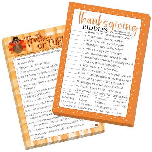 COCHIE 30 Players Thanksgiving Games for Family Party Adults Office Large Groups, Truth or Turkey Games, Autumn Riddles Game, Fall Classroom Activities with Answer Key (Thanksgiving C) - style: Thanksgiving C
