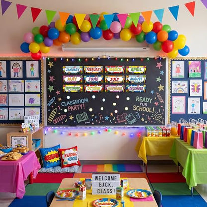 Zonon 48 Pcs Months of The Year Bulletin Board Set 12 Classroom Holiday Monthly Headliners with 36 Confetti Cutouts Seasonal Monthly Bulletin Board Borders Decoration for Classroom(Hero Style) - style: Hero Style
