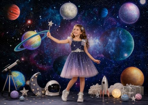 Outer Space Backdrop Starry Galaxy Banner for Baby Boys Girls Planet Theme Birthday Party, 118"x95.6" Nebula Photography Background Photoshoot Decorations Photo Studio Props Cake Table Decor - size: 118"x95.6"