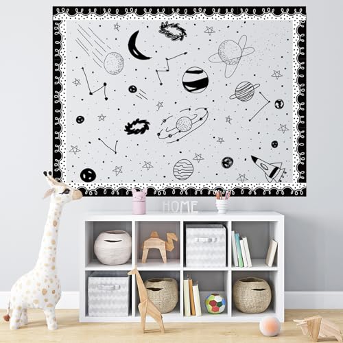 FYSUIMU 65.6 Ft Squiggle Bulletin Board Border Black White Squiggles and Dots Die Cut Border Trim Stickers Roll for Back to School Home Classroom Boho Party Wall Decoration