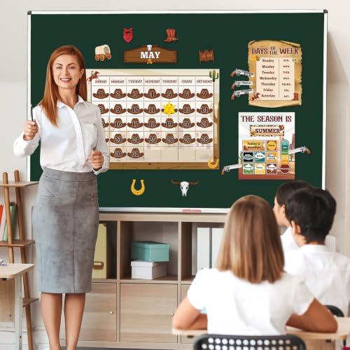 Western Cowboy Calendar Bulletin Board Set for Classroom Decoration Wild Western Calendar Seasons Weather Chart Brown Cowboy Bulletin Board Paper-Cuts for Teachers Elementary School Classroom - style: Western Cowboy