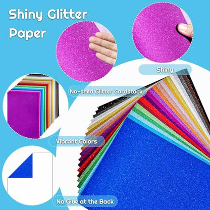 20 Sheets 20 Colors Glitter Cardstock A4 250 GSM Shiny Glitter Paper Premium Sparkly Card Stock for Holiday Crafts Cricut Card Making Scrapbooking DIY Art Projects Supplies
